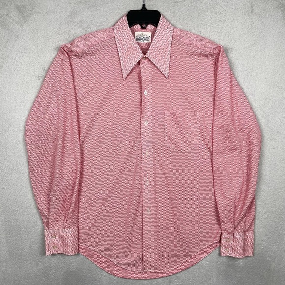 Vintage Westvale Shirt Mens 16.5 Red Geometric Dagger Collar Dicso 70s Western - Picture 2 of 9